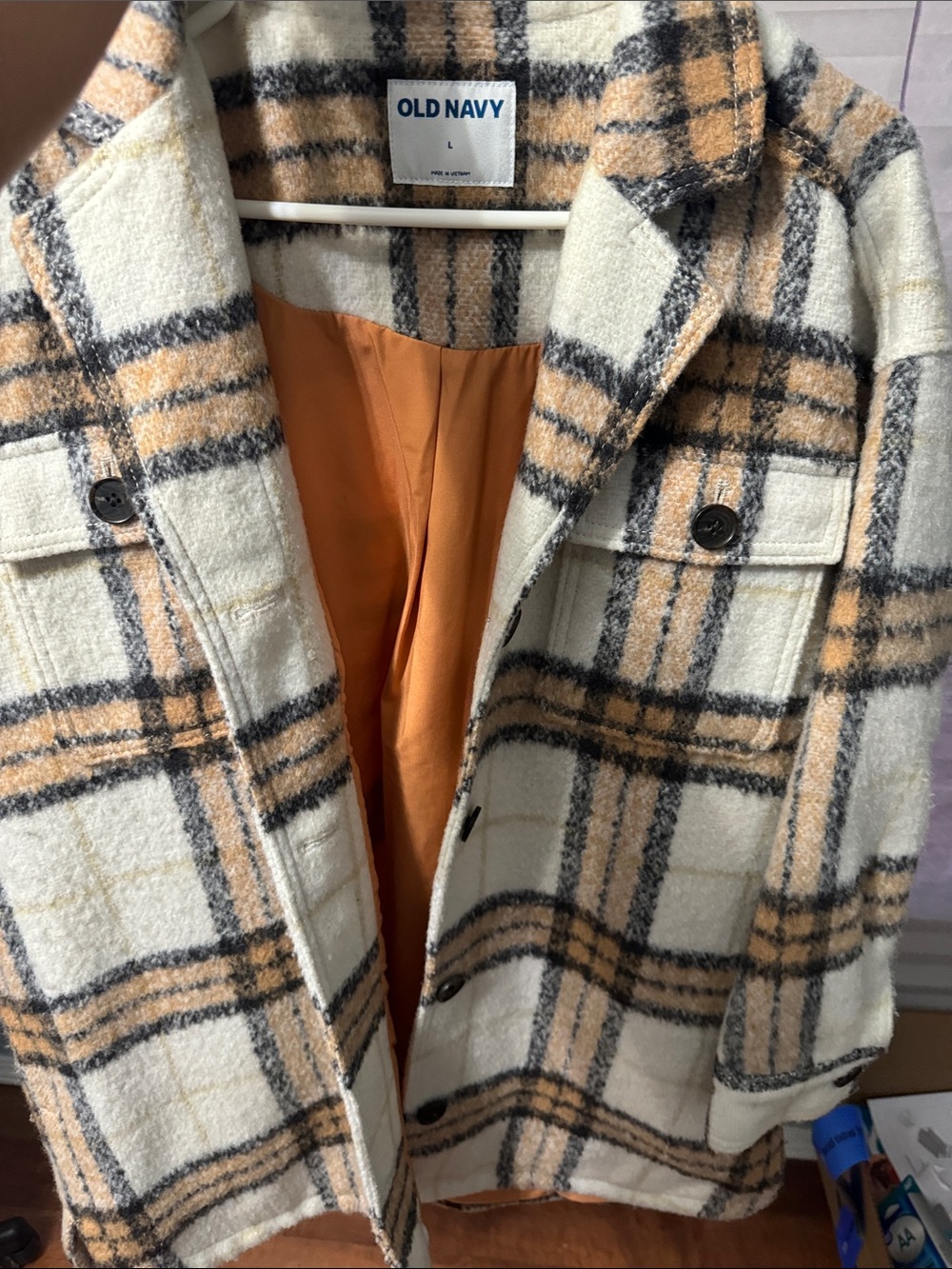 Old Navy Cream and Tan Plaid Shacket